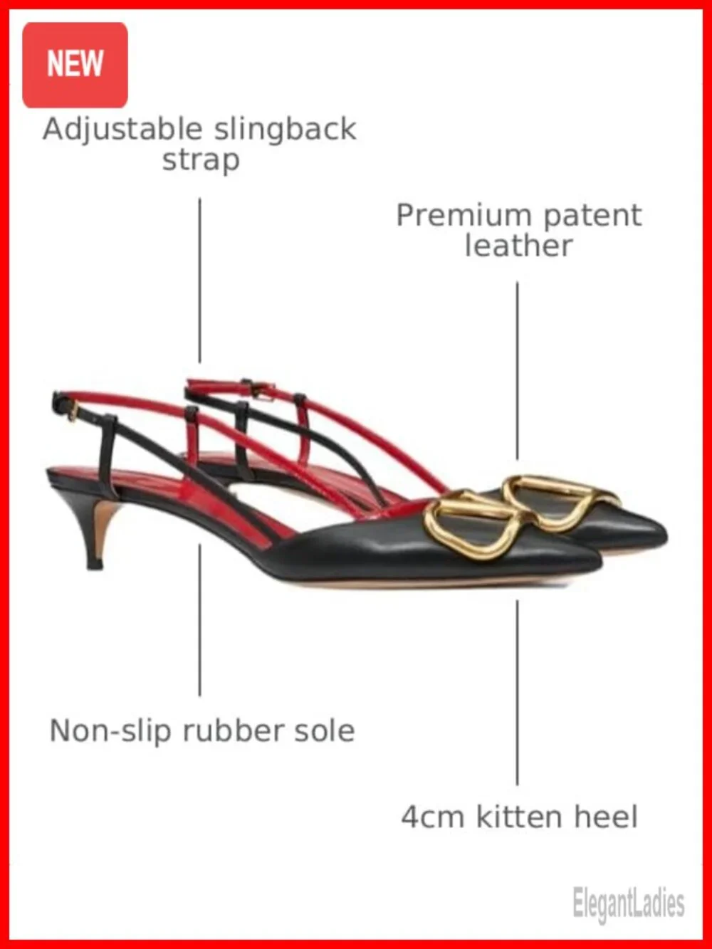 Slingback Kitten Heels Faux Leather Pointed Toe Formal Sandals